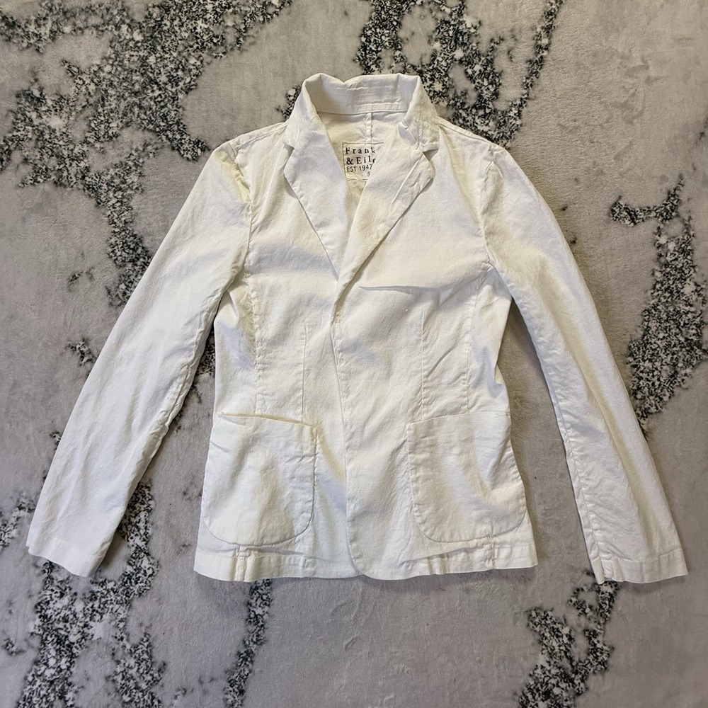 Frank Eileen Dublin Blazer Womens Size Large‎ White Open Front Linen Blend - Picture 3 of 9